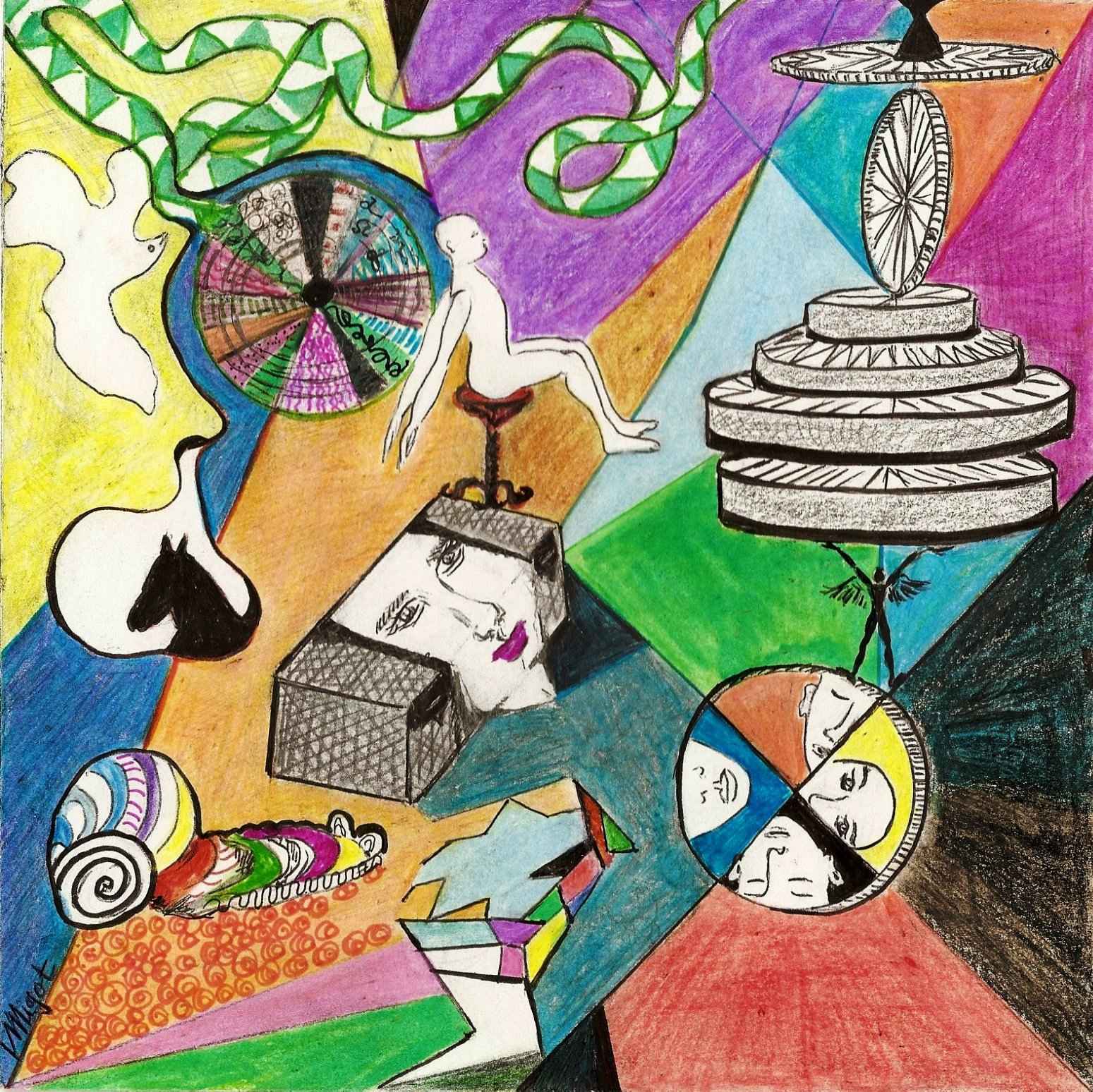 WP_(10)Voyage vers l&rsquo;inconscient, premiers pas Technique mixte sur papier 20X20 cm