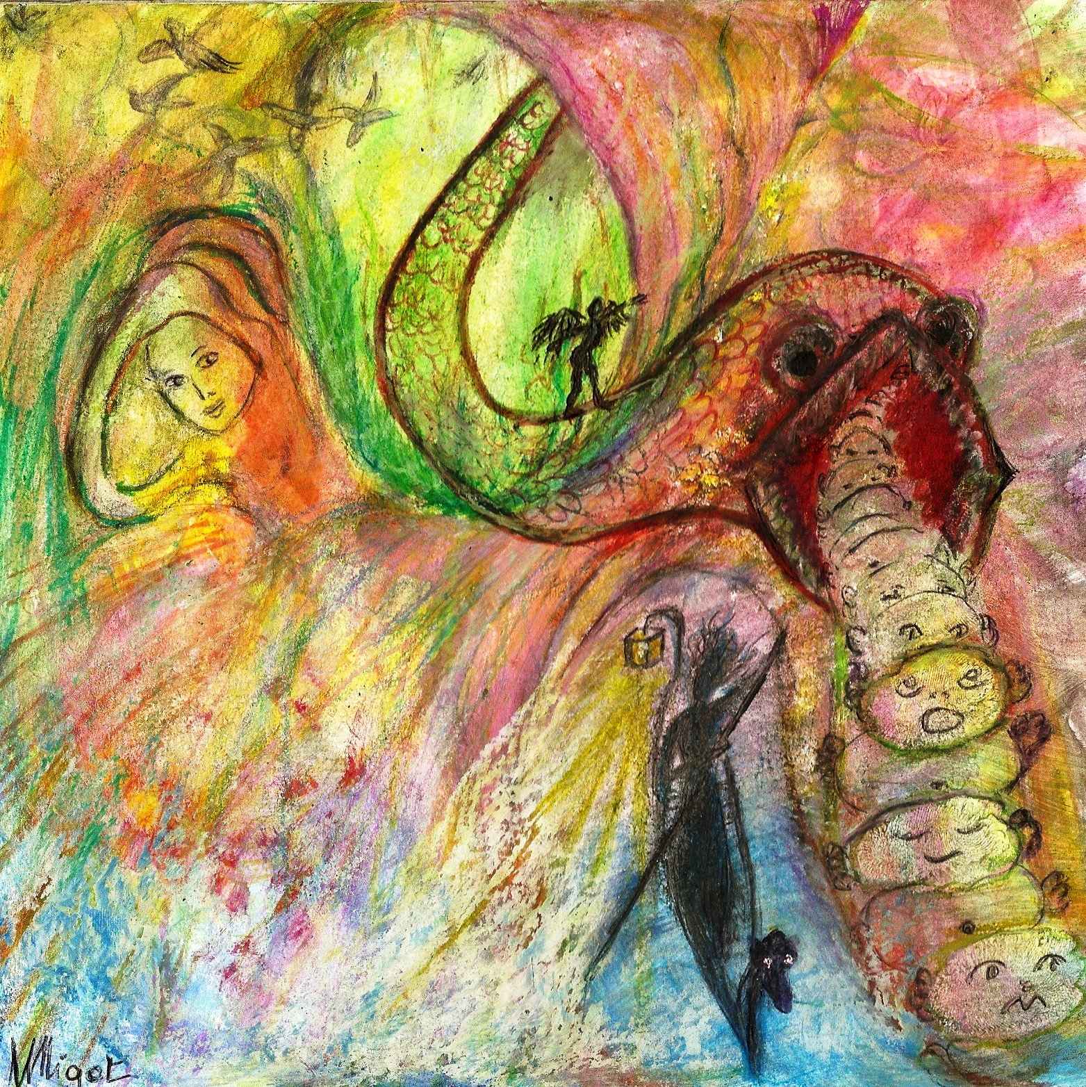 WP_(11)Voyage vers l&rsquo;inconscient 2ème rêve, Technique mixte sur papier 20X20 cm