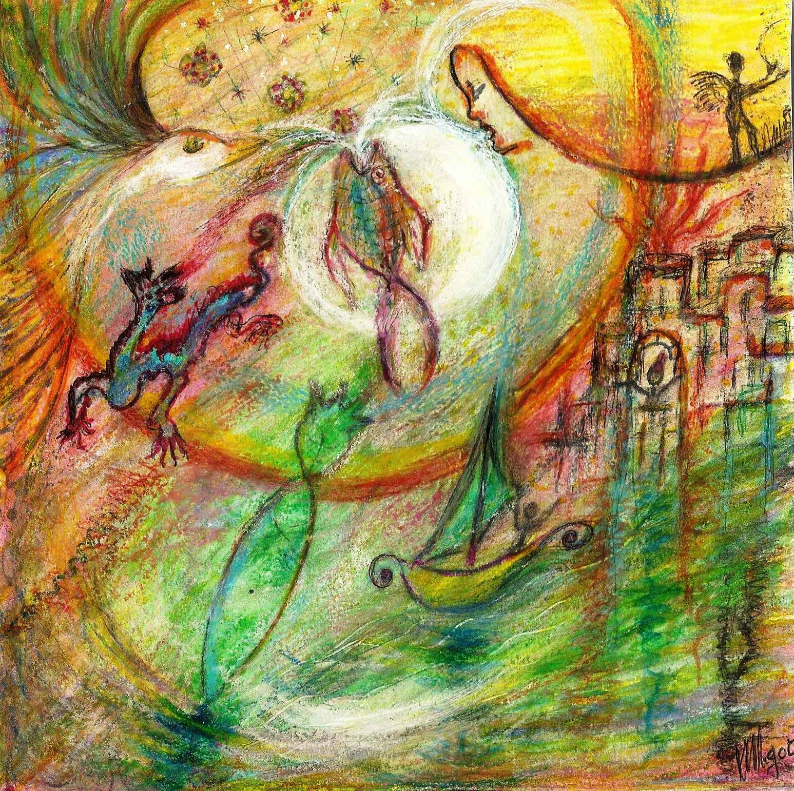 WP_(12)Voyage vers l&rsquo;inconscient 1er rêve, Technique mixte sur papier 20X20 cm