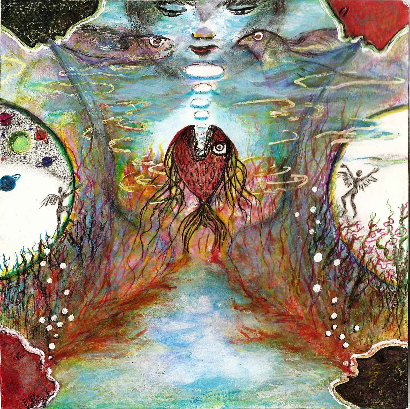 WP_(13)Voyage vers l&rsquo;inconscient 1ère étape, Technique mixte sur papier 20X20 cm