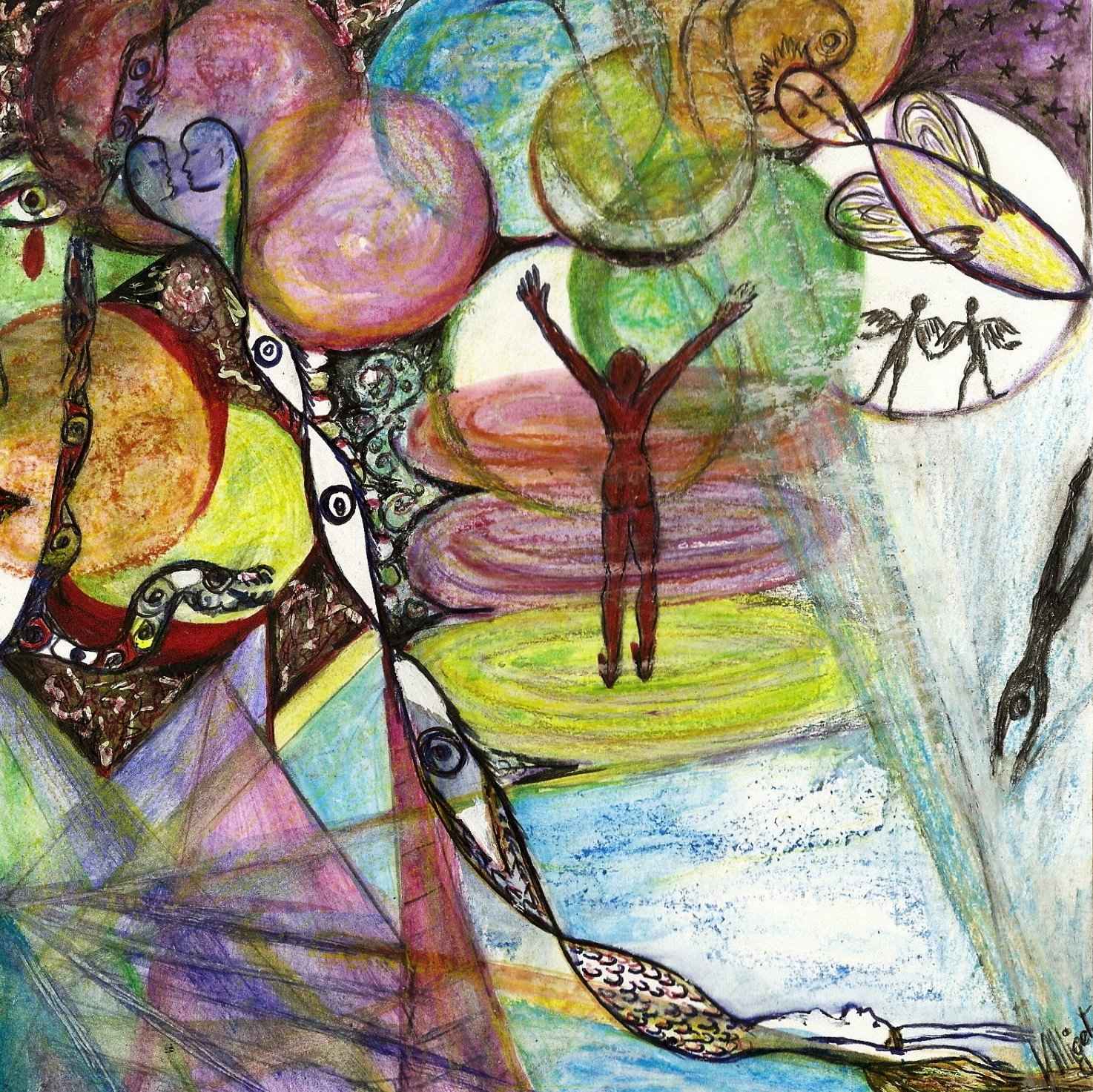 WP_(14)Voyage vers l&rsquo;inconscient 2ème étape, Technique mixte sur papier 20X20 cm