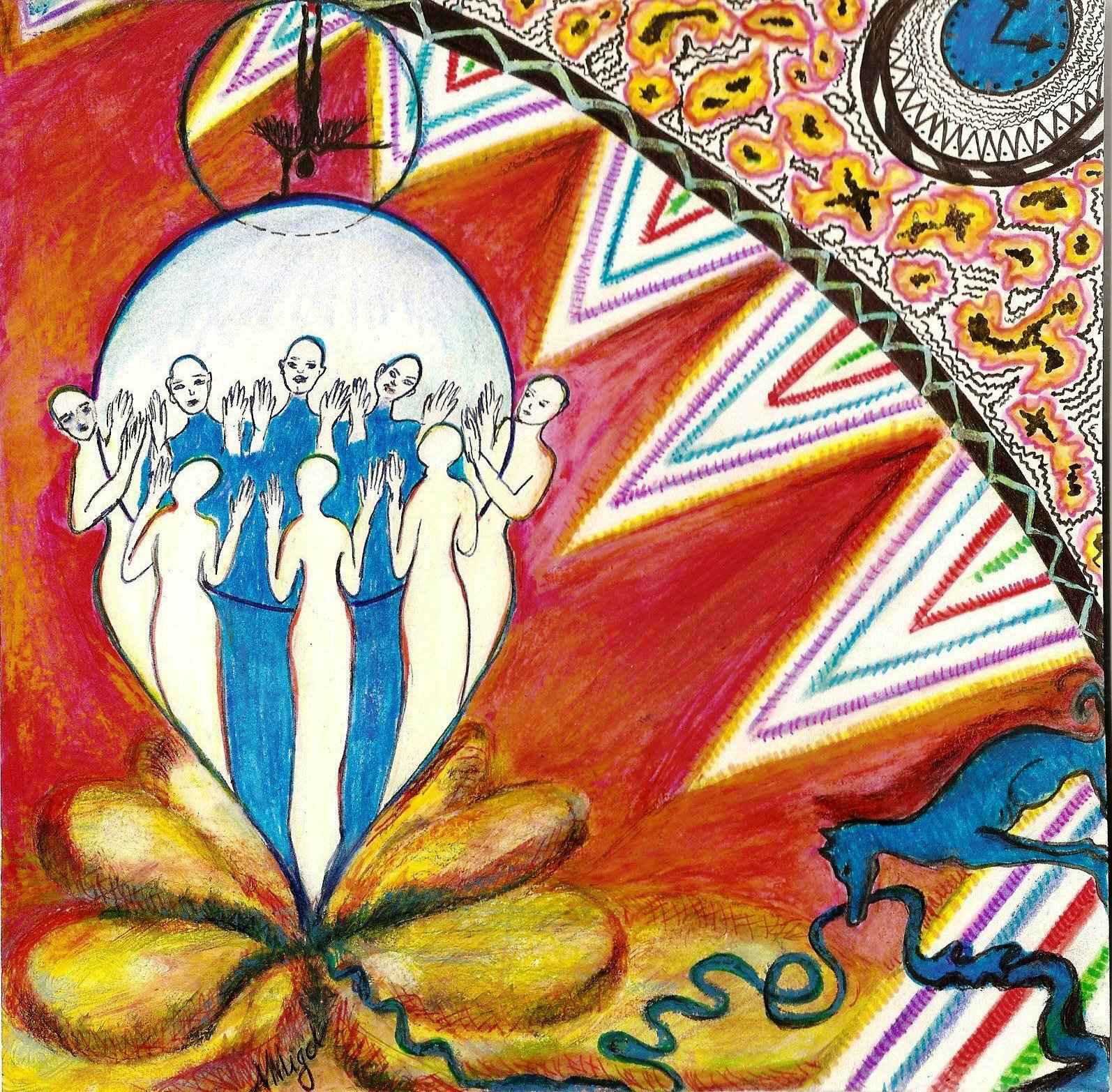 WP_(9)Voyage vers l&rsquo;inconscient, poursuite du voyage, Technique mixte sur papier 20X20 cm