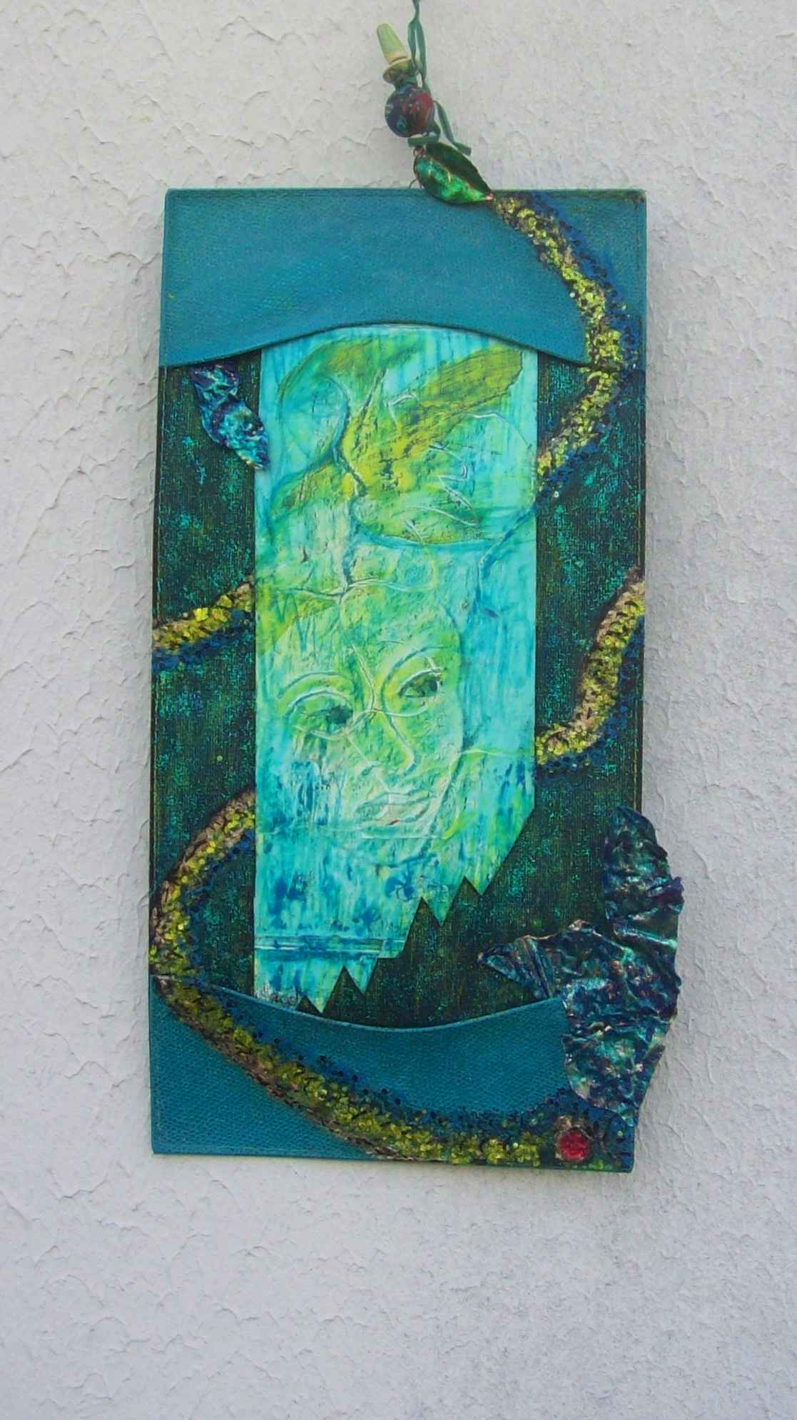 WP_Kids in the Box – Contes et Légendes (Tales and Legends) work on upcycled leatherette 34 X 17cm Mixed Media