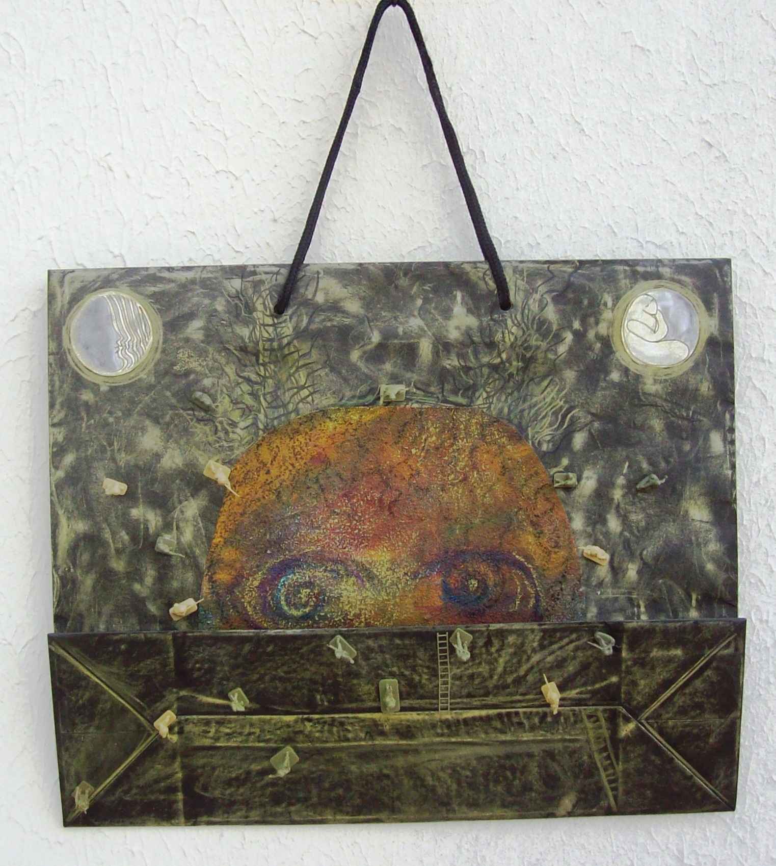 WP_Kids in the Box – Invasion – work on upcycled paper bag 32 X 39 cm Mixed Media