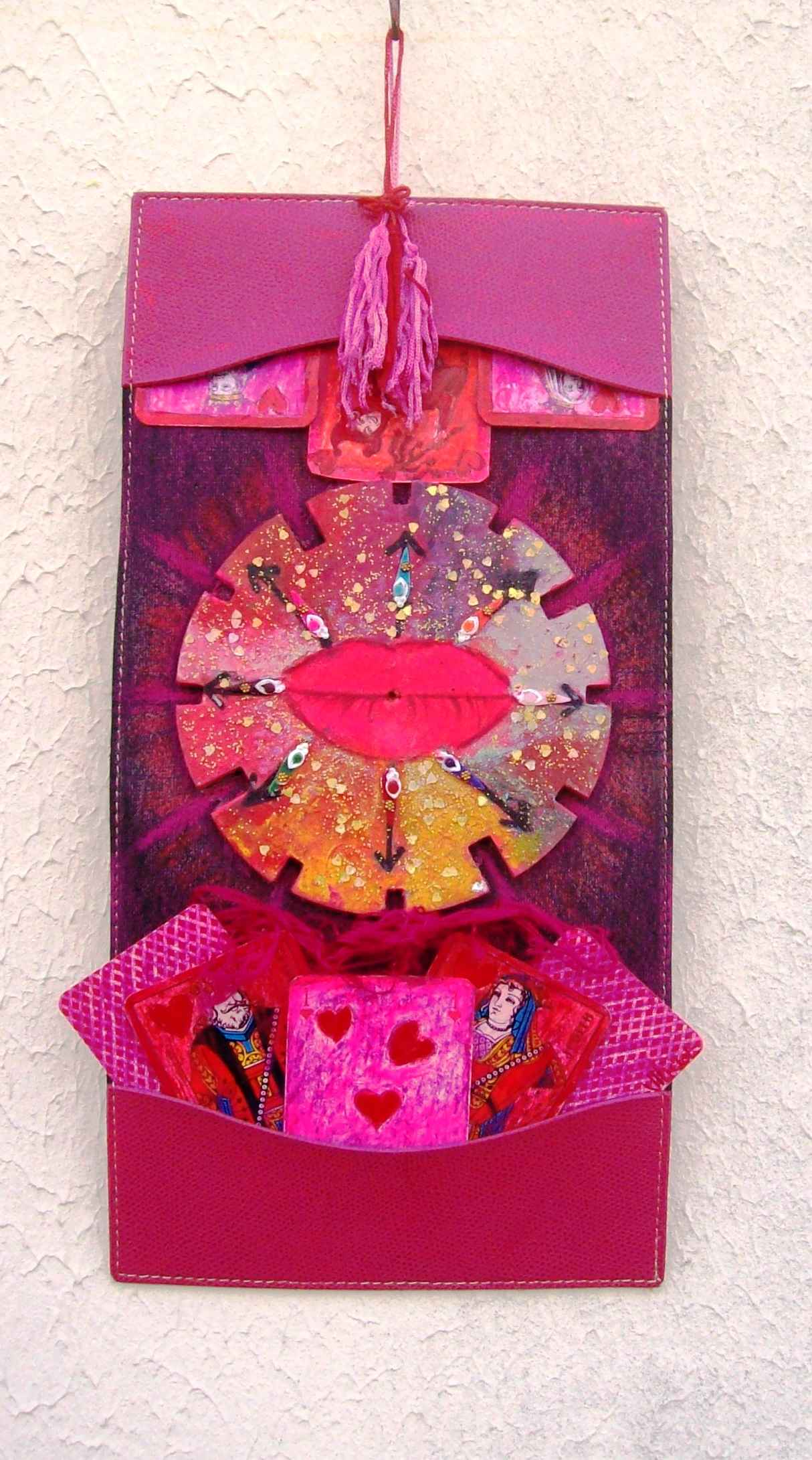 WP_Kids in the Box – Kisses from Time and Space – work on upcycled leatherette 34 X 17 cm Mixed Media