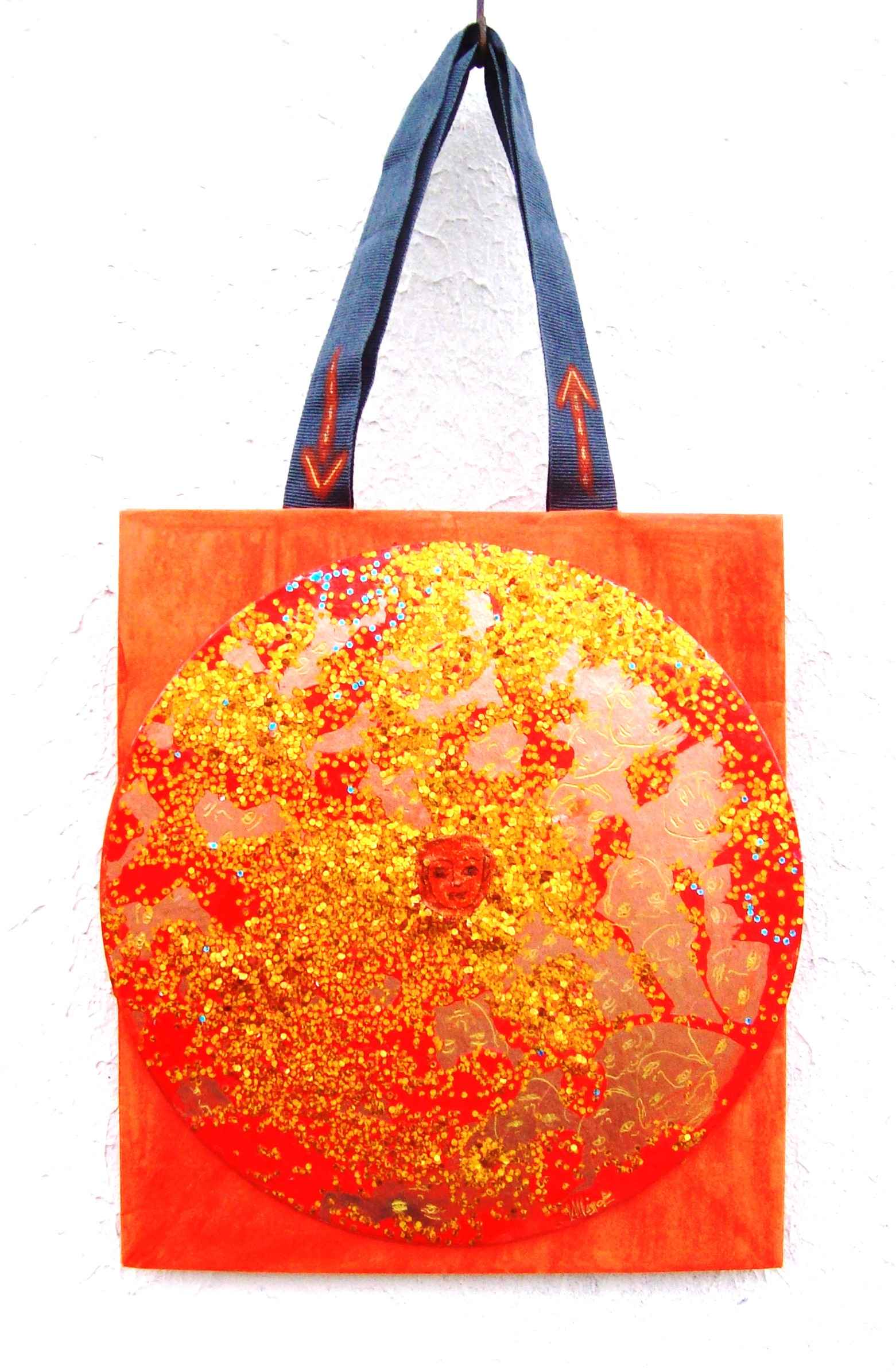 WP_Kids in the box – Centre du monde (Center of the World) – work on upcycled paper bag 23 X 20 cm Mixed Media