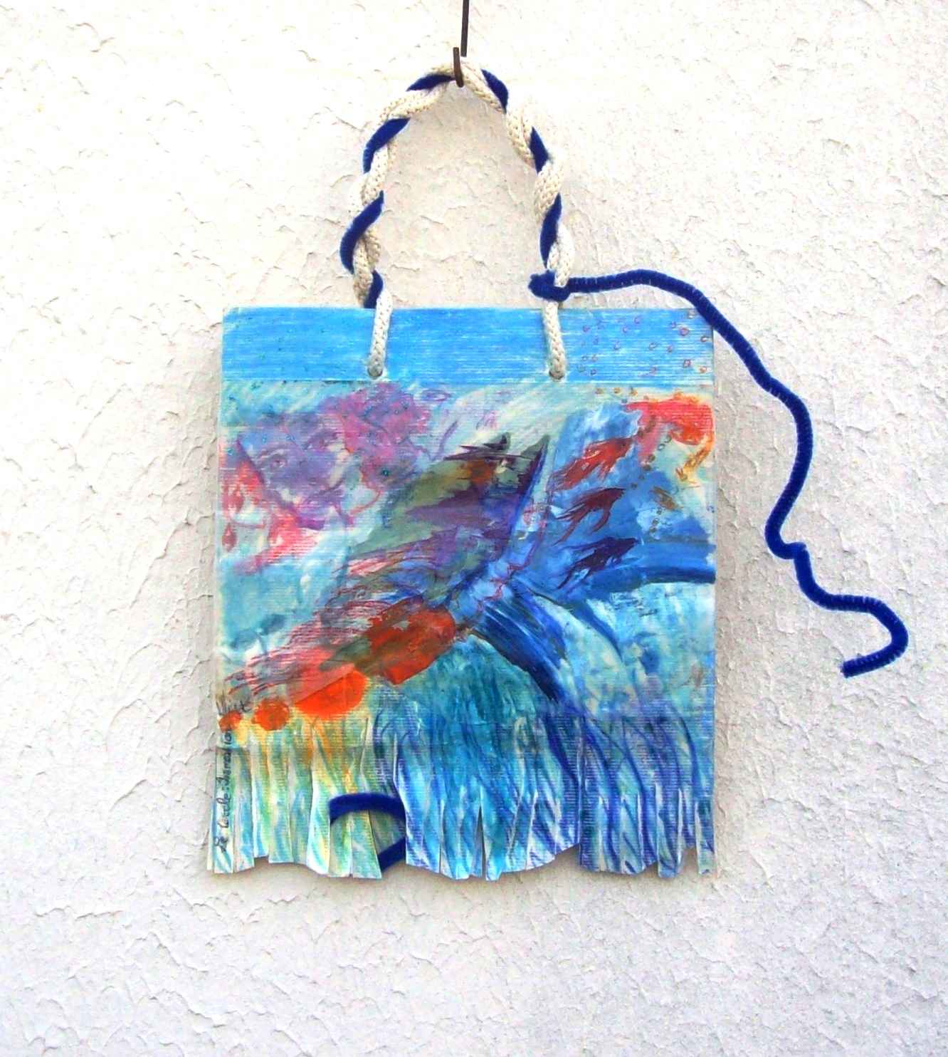 WP_Kids in the box – Immersion – work on upcycled paper bag 22 X 19 cm Mixed Media