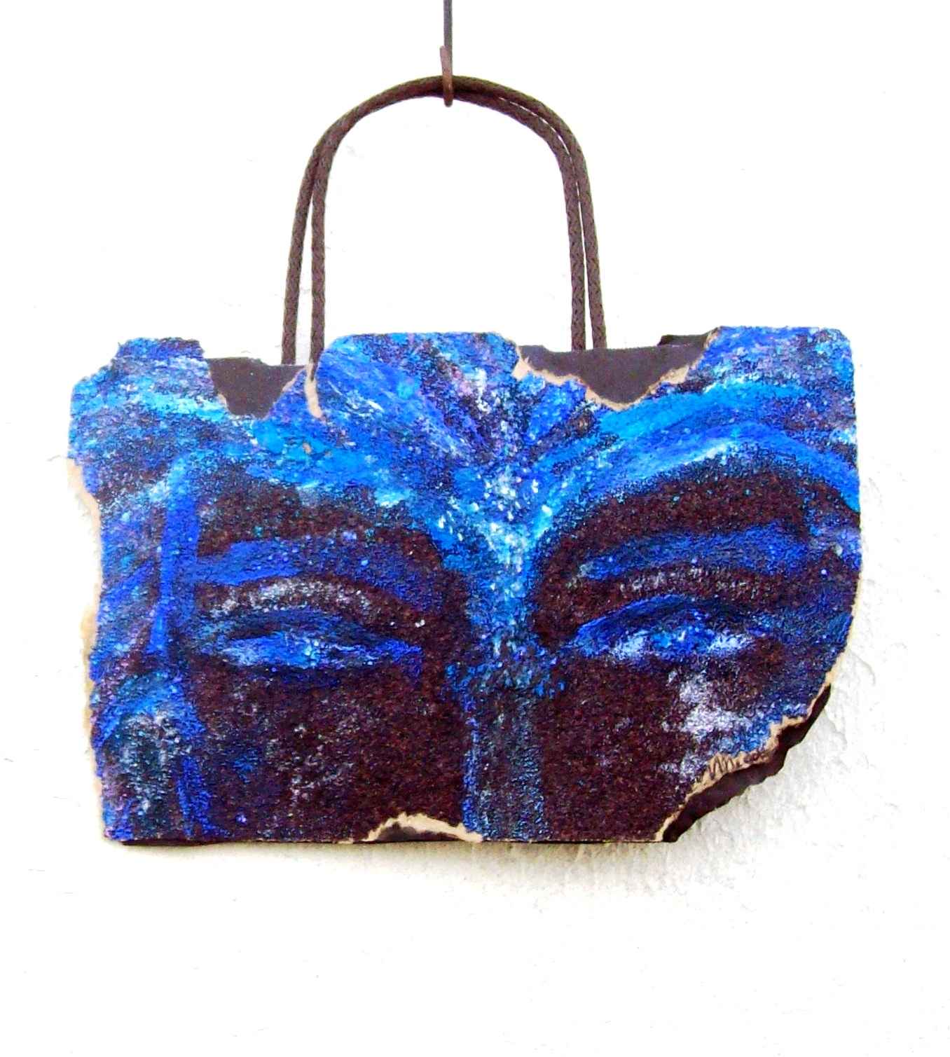 WP_Witchcraft – 2 Petites Vagues (2 little waves) – oeuvre sur sac papier recyclé (work on upcycling bag) 13 X 20 cm Mixed Media