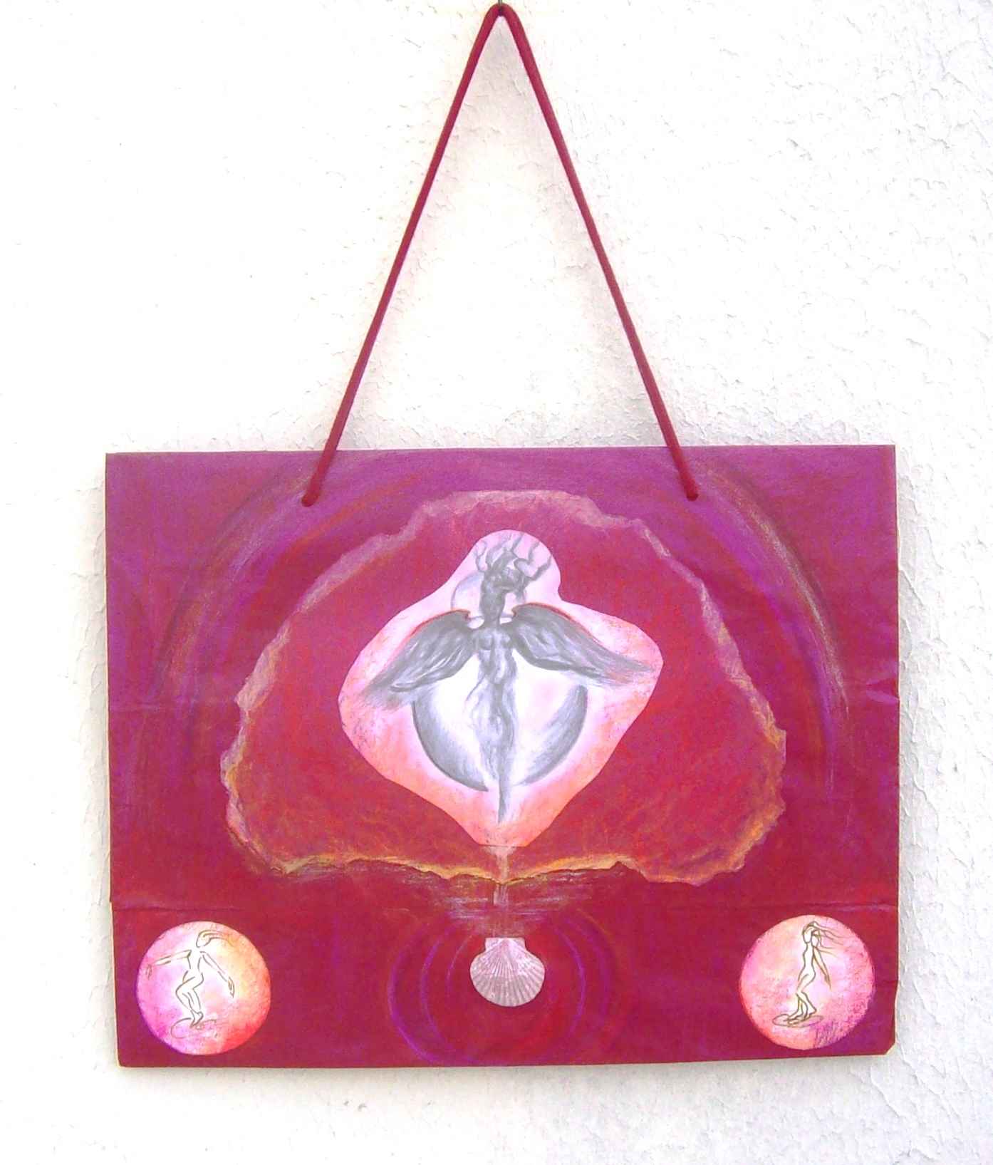 WP_Witchcraft – Ange et Démone (Angel and Demon) – oeuvre sur sac papier surcyclé (work on upcycling bag) 37 X 48 cm Mixed Media