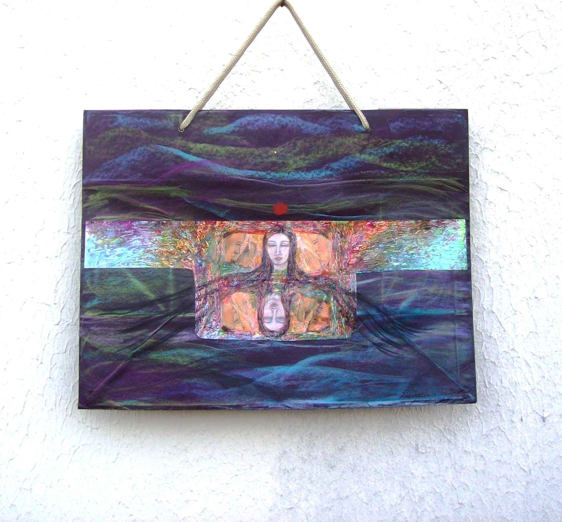 WP_Witchcraft – Cercle Doubles Doppelgangers – oeuvre sur sac papier recyclé (work on upcycling bag) 33 X 43 cm Technique Mixte