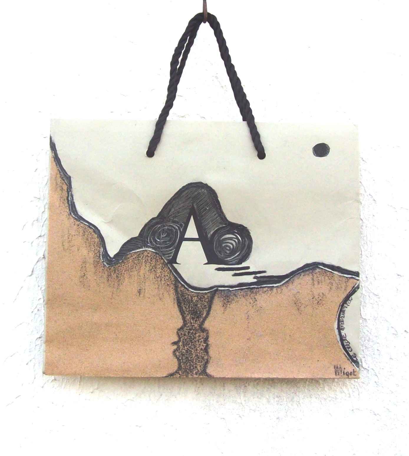 WP_Witchcraft – Cercle d’Affinités – oeuvre sur sac papier recyclé (work on upcycling paper bag) 18 X 22 cm Technique Mixte