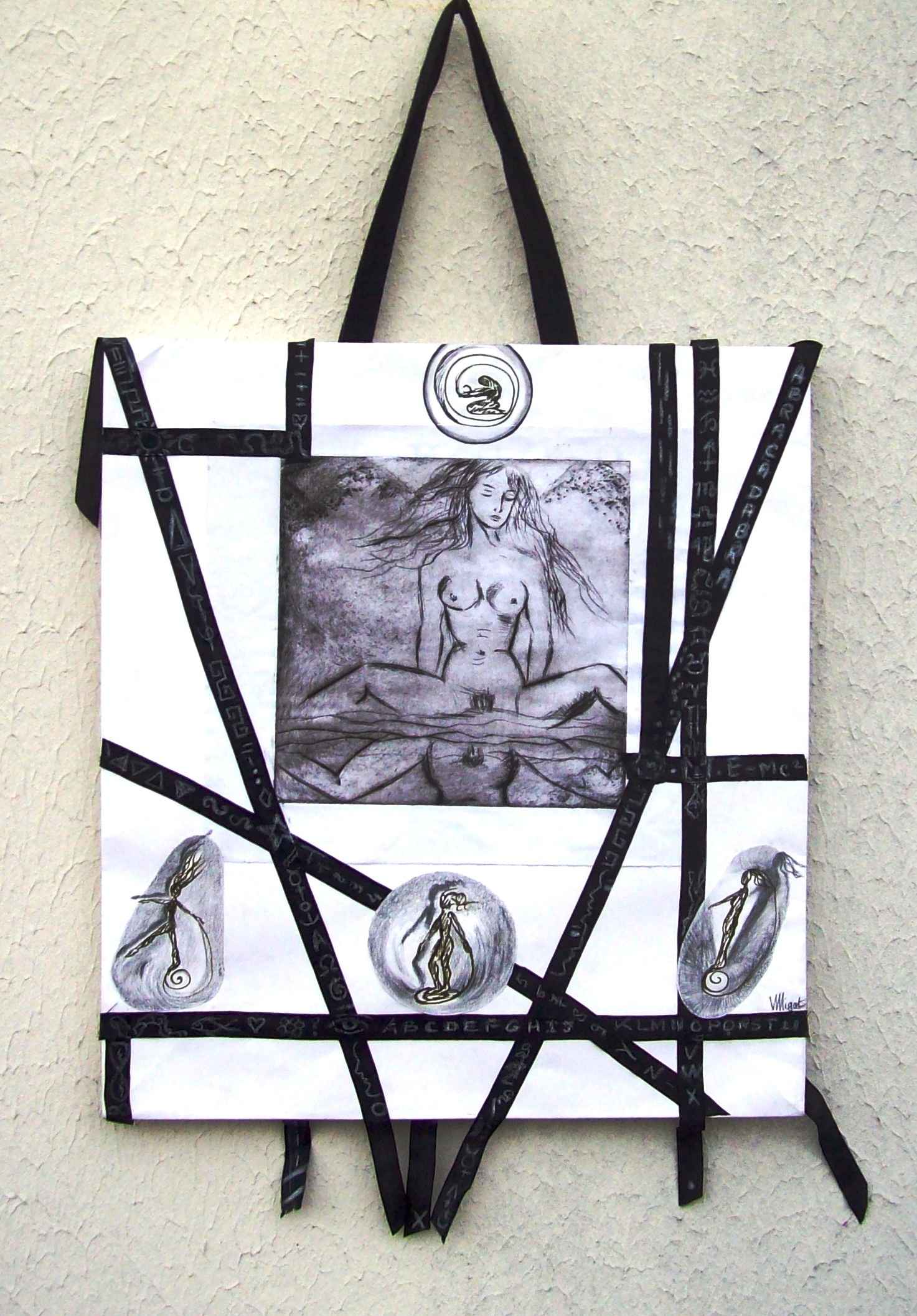WP_Witchcraft – Doubles (Doppelgangers) – oeuvre sur sac papier recyclé (work on upcycling bag) 44 X 40 cm Technique Mixte