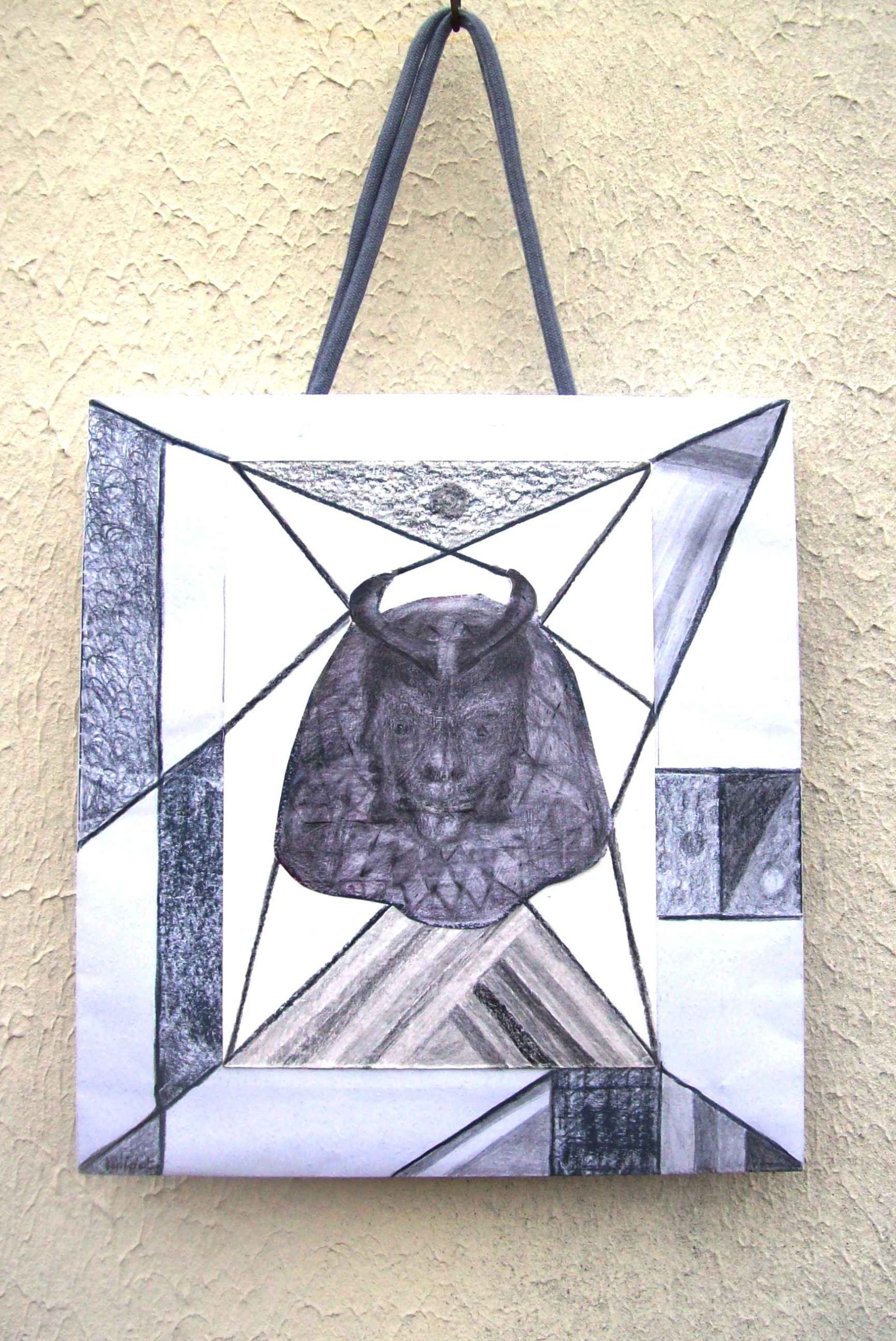 WP_Witchcraft – Esprit cornu (Horned Spirit) – oeuvre sur sac papier recyclé (work on upcycling bag) 27 X 25 cm Technique Mixte