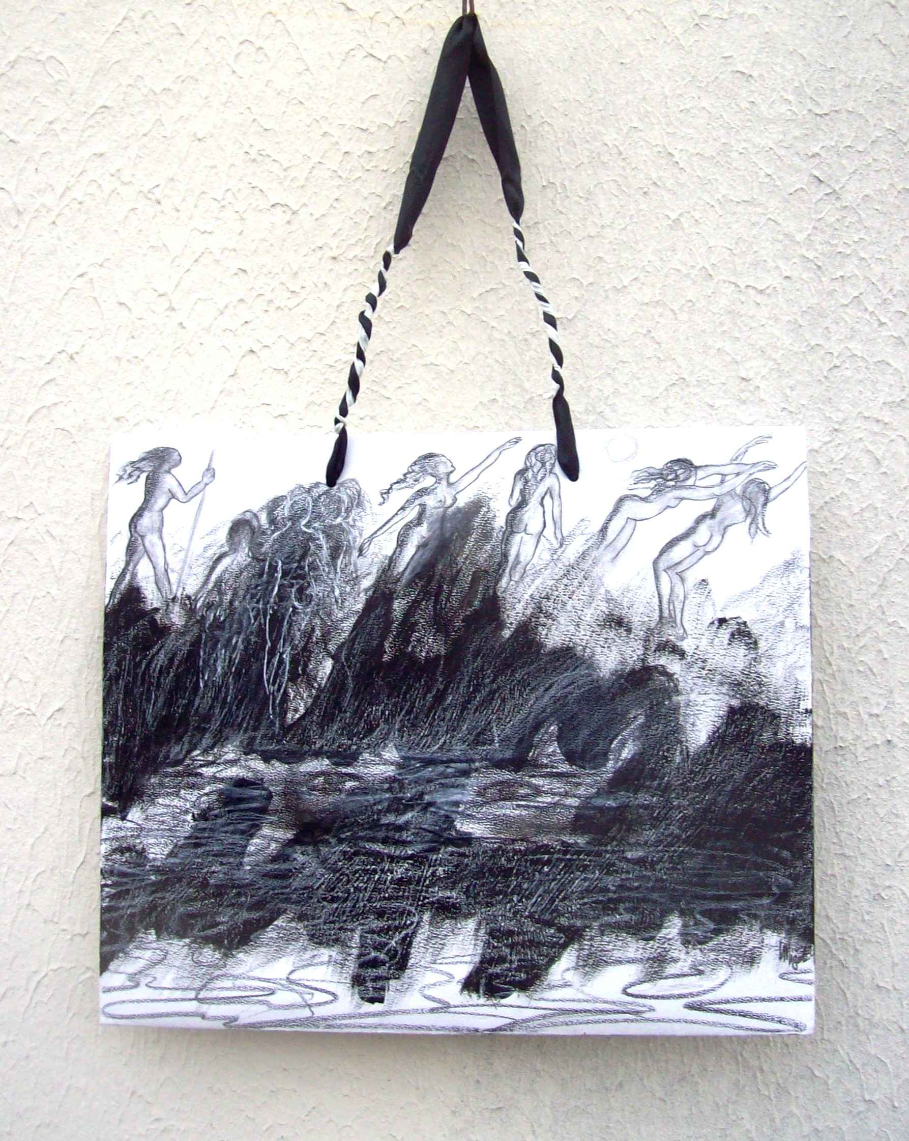 WP_Witchcraft – La Marche (The March) – oeuvre sur sac papier recyclé (work on upcycling bag) 30 X 36 cm Technique Mixte
