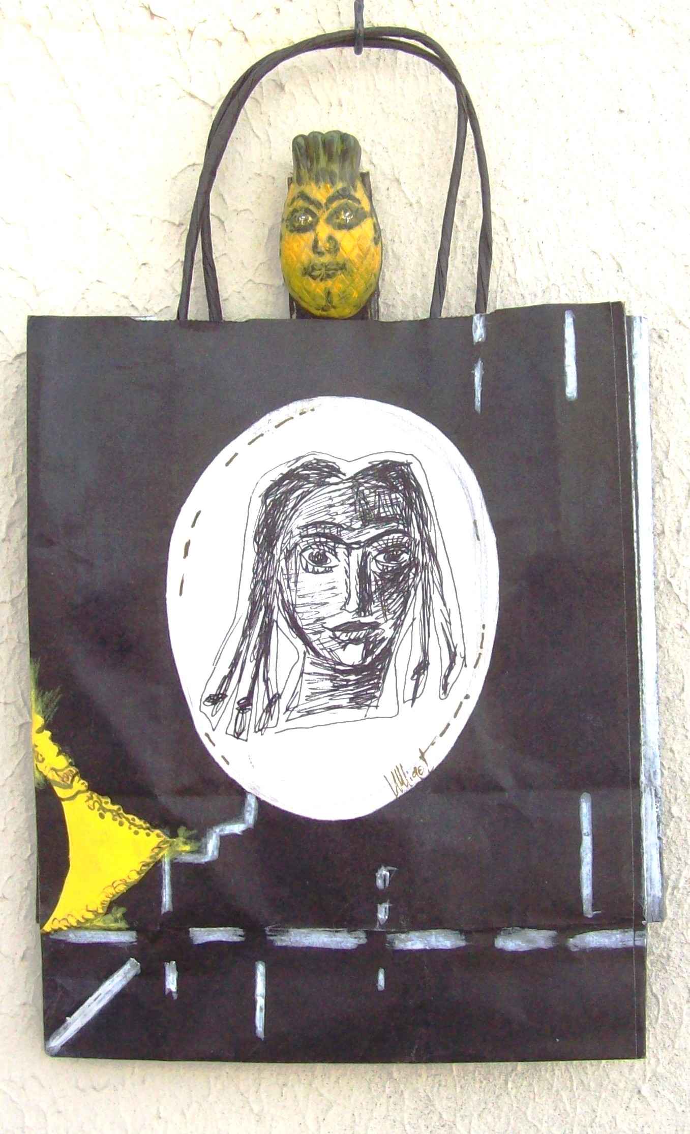 WP_Witchcraft – Le Précepteur (The Tutor) – oeuvre sur sac papier recyclé (work on upcycling bag) 22 X 17,5 cm Technique Mixte