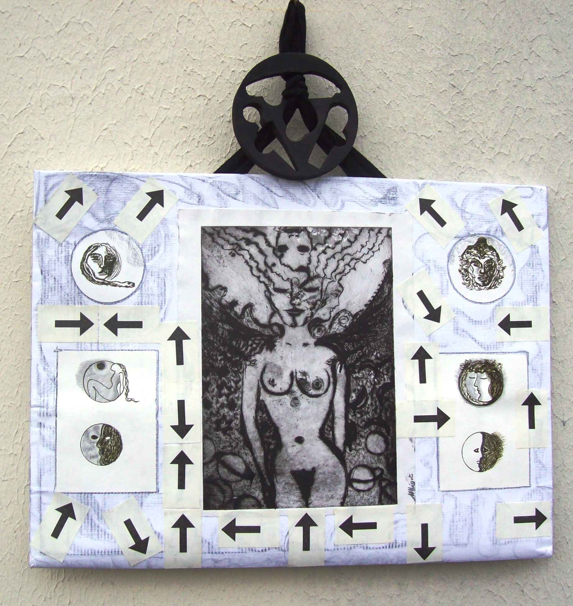 WP_Witchcraft – Levé de lune (Moon rise) – oeuvre sur sac papier recyclé (work on upcycling bag) 42 X 57 cm Technique Mixte