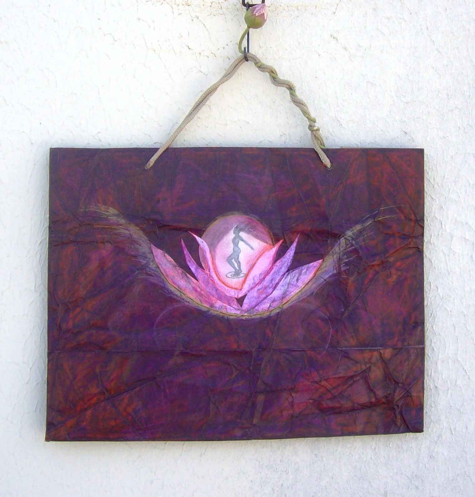 WP_Witchcraft – L&rsquo;ordre du Lotus (The Lotus Order) – oeuvre sur sac papier surcyclé (work on upcycling bag) 32,5 X 42,5 cm Mixed Media