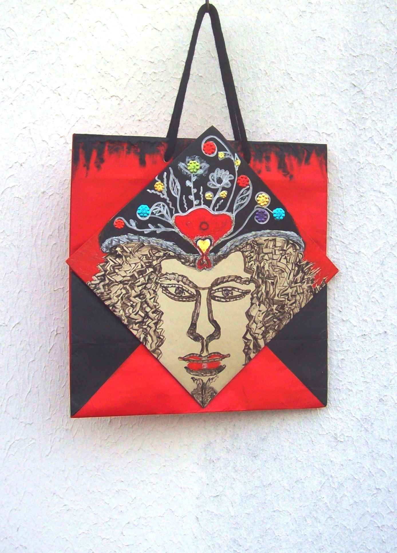 WP_Witchcraft – Mage Harlequin – oeuvre sur sac papier recyclé (work on upcycling bag) 30 X 30 cm Mixed Media