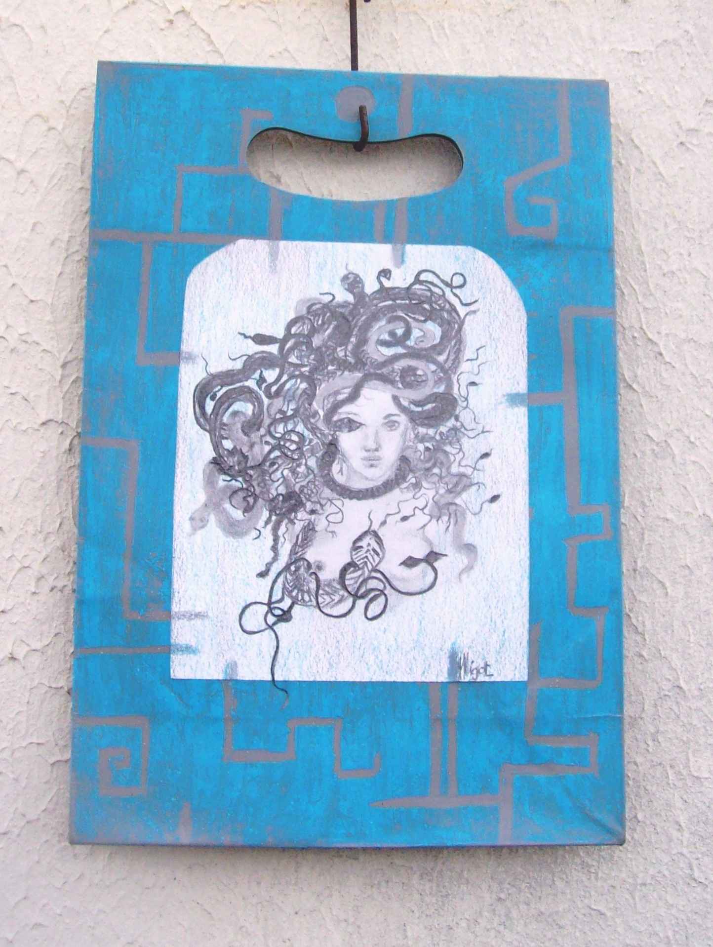 WP_Witchcraft – Méduse – oeuvre sur sac papier recyclé (work on upcycling bag) 26 X 18 cm Technique Mixte