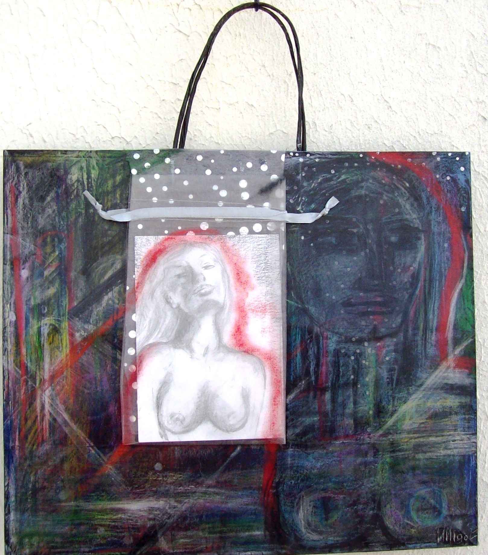 WP_Witchcraft – NDP Esmeralda – oeuvre sur sac papier surcyclé (work on upcycling bag) 29 X 24,7 cm Technique Mixte