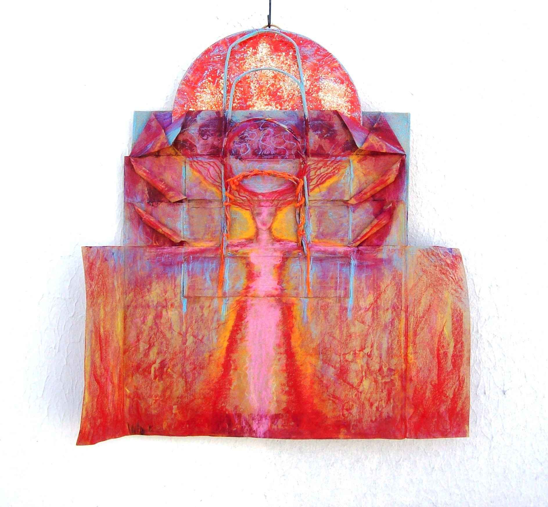 WP_Witchcraft – Notre Dame de Paris (ouvert) 15 avril 2019 -oeuvre sur sacs papiers recyclés (work on upcycling bags)- Mixed media 50 X 34,5 cm