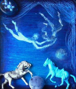 Chevaux marins sur fond bleu